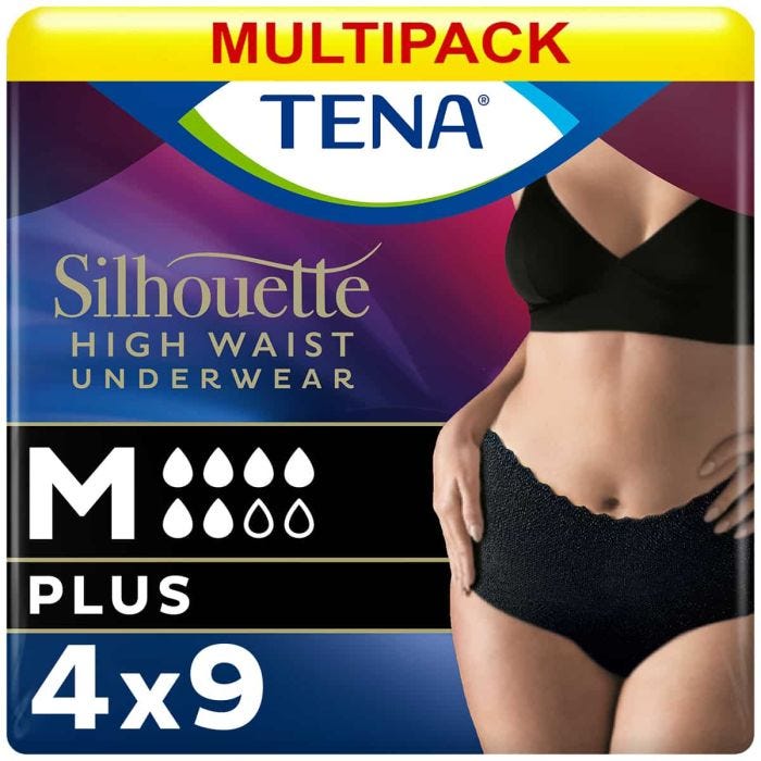 Multipack 6x TENA Silhouette Plus Taille Haute Sous-Vêtement Noir Medium (1010ml) 9 Pièces