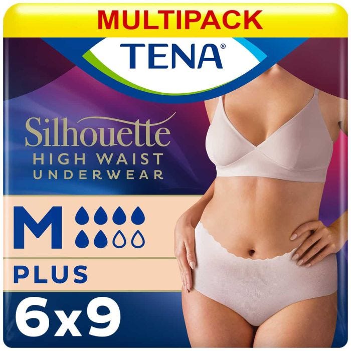 Multipack 4x TENA Silhouette Plus Taille Haute Sous-Vêtement Crème Medium (1010ml) 9 Pièces