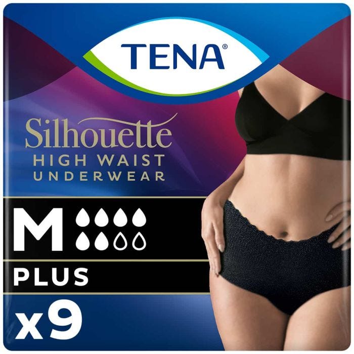 TENA Silhouette Plus Taille Haute Sous-Vêtement Noir Medium (1010ml) 9 Pièces