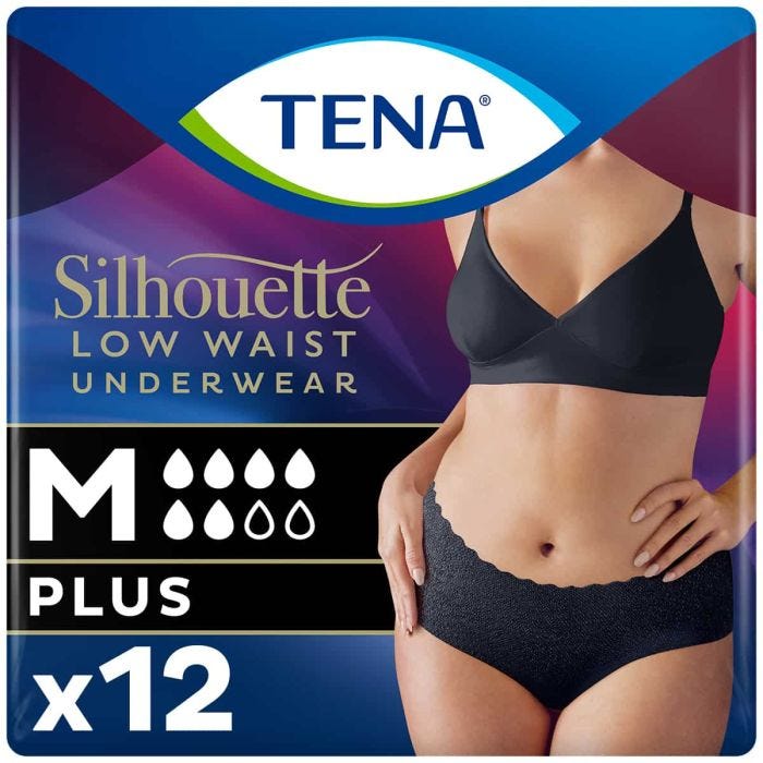 TENA Silhouette Normal Taille Basse Sous-Vêtement Noir Medium (810ml) 10 Pièces