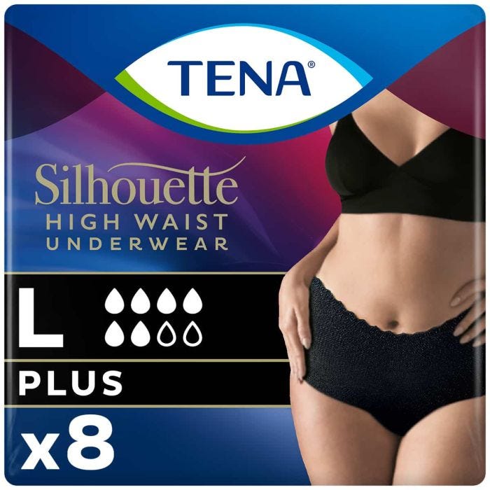 TENA Silhouette Plus Taille Haute Sous-Vêtement Noir Large (1010ml) 8 Pièces