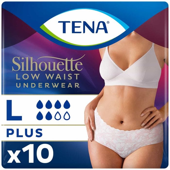 TENA Silhouette Normal Taille Basse Sous-Vêtement Blanc Large (810ml) 10 Pièces