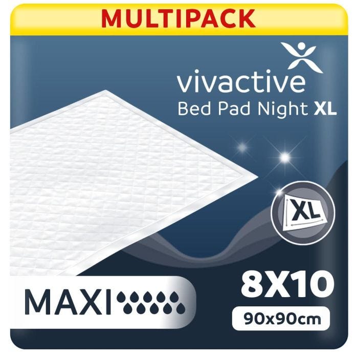 Multipack 8x Alèses Vivactive Bed Pads Maxi Night XL 90x90cm (3000ml) 10 Pièces