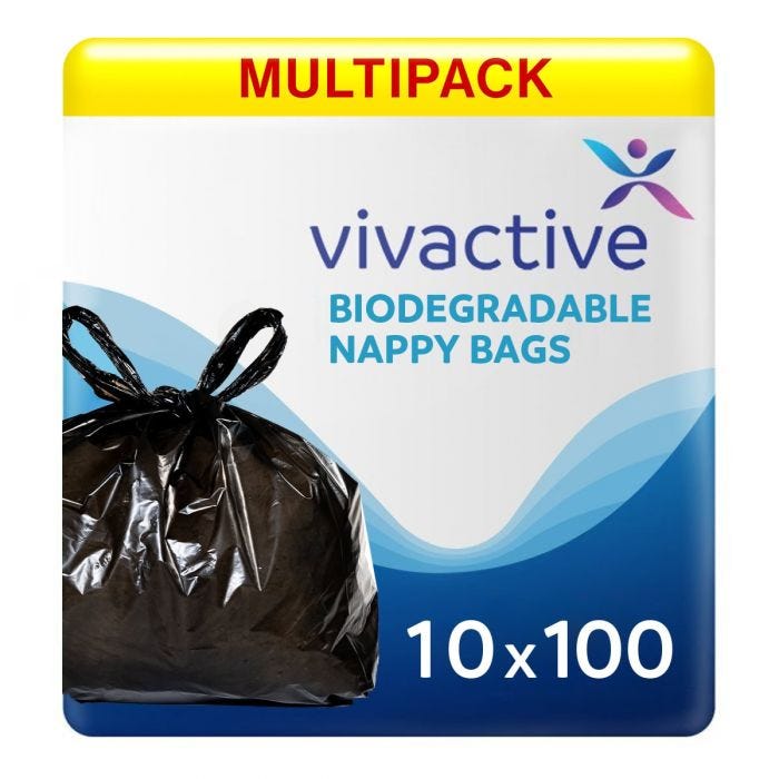 Multipack 10x Vivactive Incontinence Biodegradable Nappy Disposal Bags XL 100 Pièces