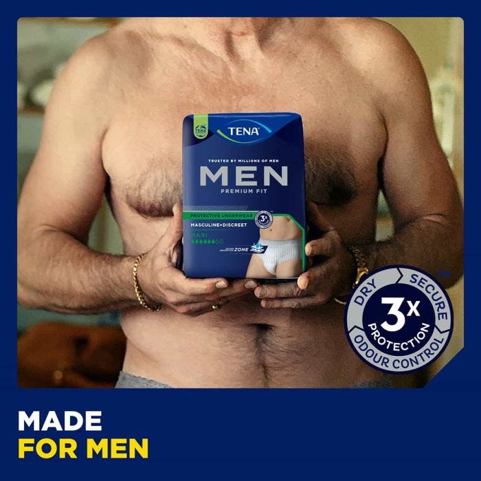 TENA Men Premium Fit Protective Underwear Maxi Grise Small/Medium (1350ml) 12 Pièces