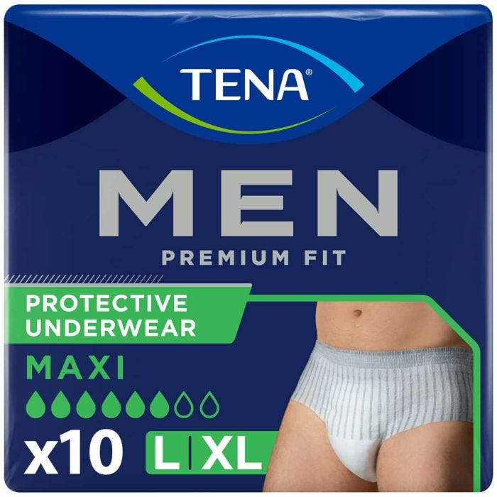 TENA Men Premium Fit Protective Underwear Maxi Grise Large/XL (1350ml) 10 Pièces