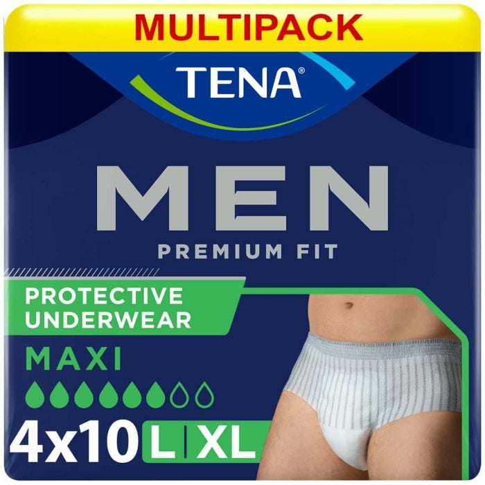 Multipack 4x TENA Men Premium Fit Protective Underwear Maxi Grise Large/XL (1350ml) 10 Pièces