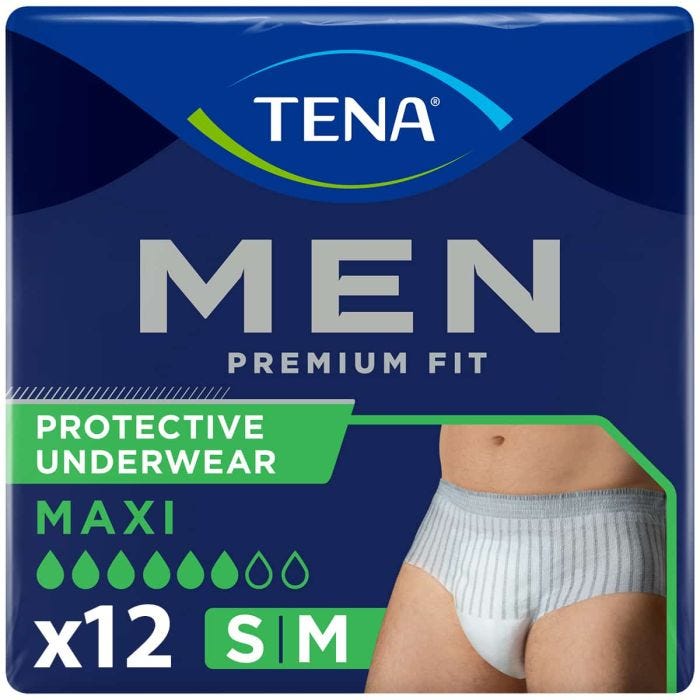 TENA Men Premium Fit Protective Underwear Maxi Grise Small/Medium (1350ml) 12 Pièces