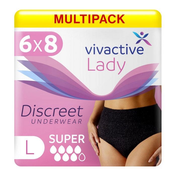 Multipack 6x Vivactive Lady Discreet Underwear Large Noir (1700ml) 8 Pièces