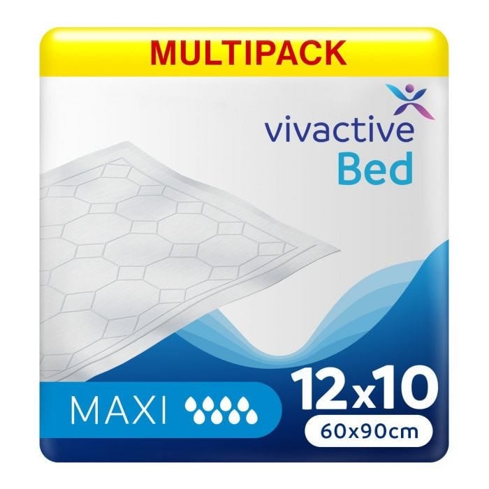 Multipack 12x Alèses Vivactive Bed Pads Maxi 60x90cm (2500ml) 10 Pièces