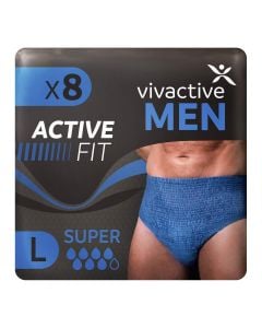 Vivactive Men Active Fit Underwear Large Bleu (1700ml) 8 Pièces