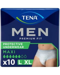 TENA Men Premium Fit Protective Underwear Maxi Grise Large/XL (1350ml) 10 Pièces