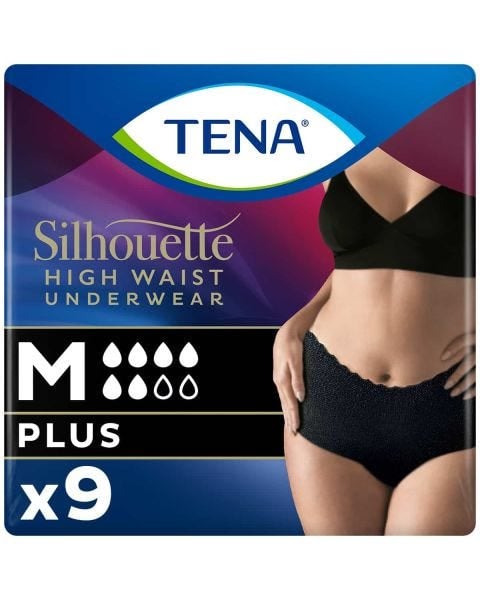 TENA Silhouette Plus Taille Haute Sous-Vêtement Noir M (1010ml) 9 Pièces