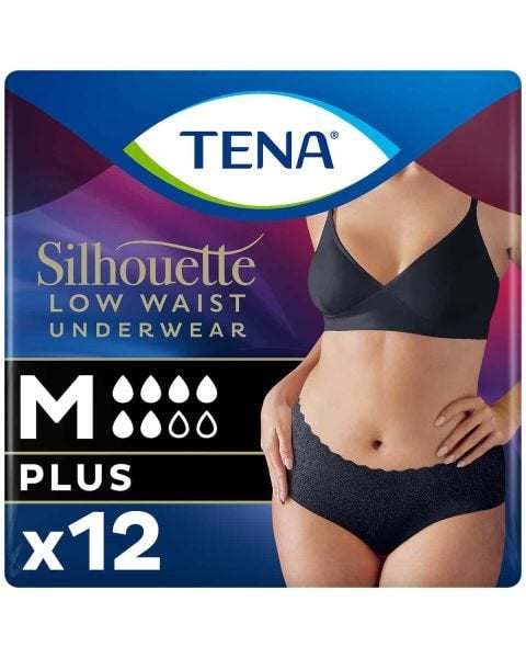 TENA Silhouette Plus Taille Basse Sous-Vêtement Noir M (810ml) 12 Pièces