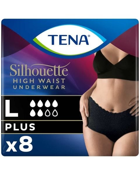 TENA Silhouette Plus Taille Haute Sous-Vêtement Noir L (1010ml) 8 Pièces